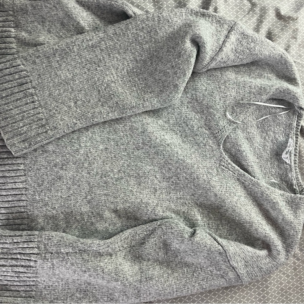 For The Republic Gray Crewneck Sweater with Ribbed Texture